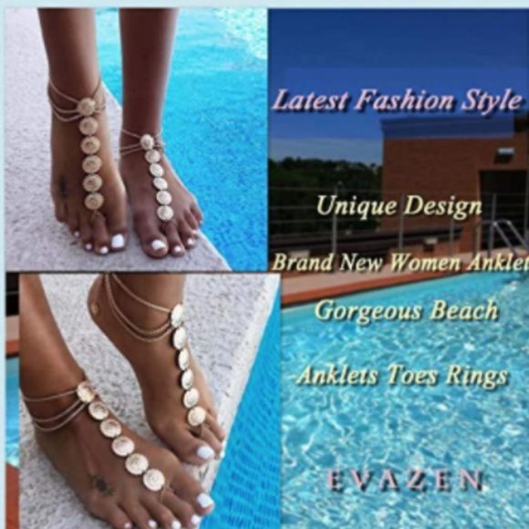 UO Vintage Layer Gold Coins Beach Anklet Chain - Picture 3 of 8